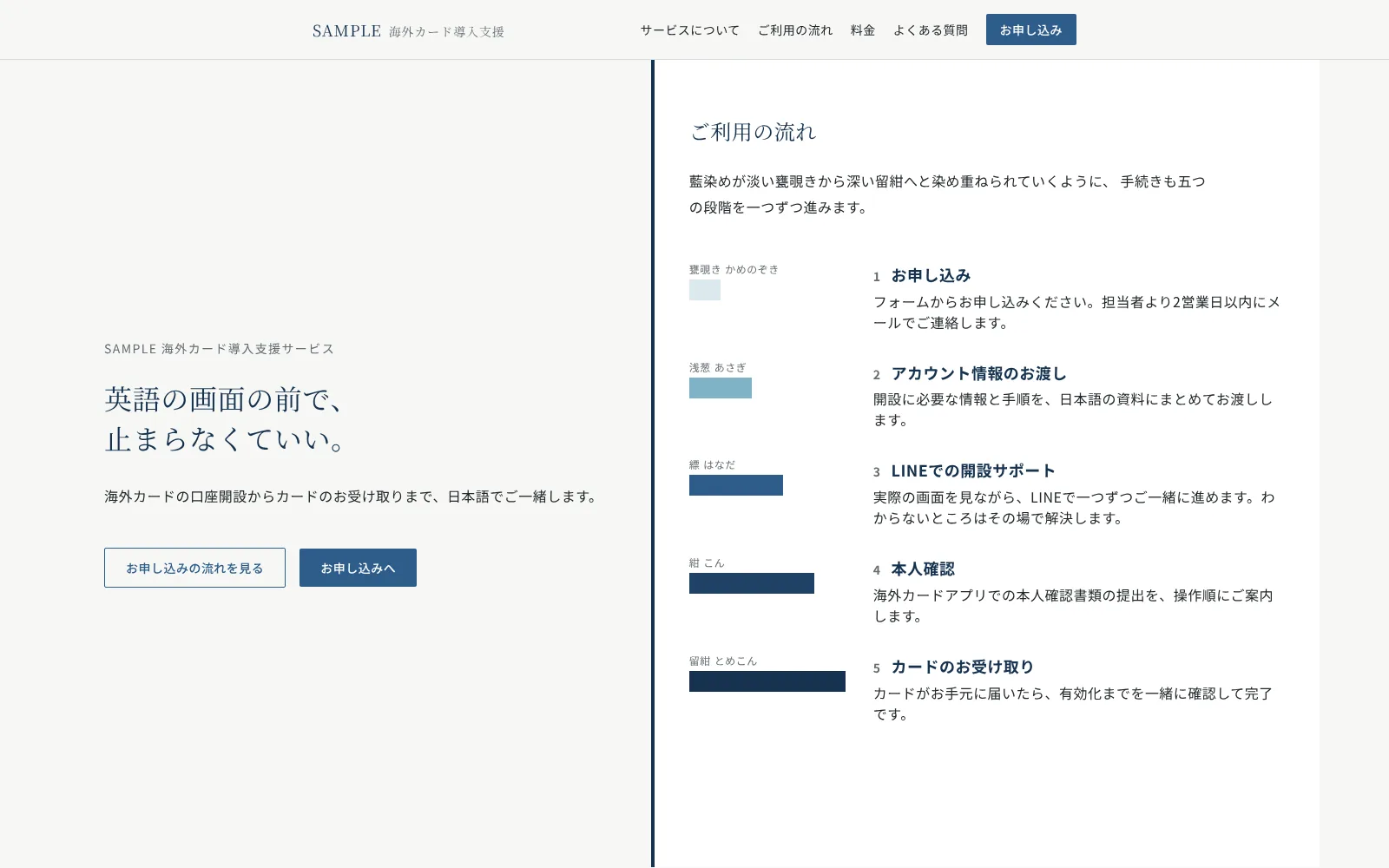 海外カード申込みの日本語案内の画面